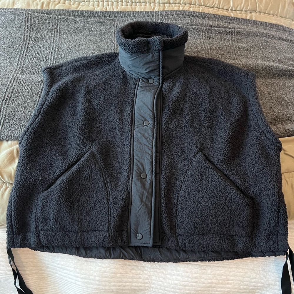 Free People Movement Black Fleece Vest with High Collar - M